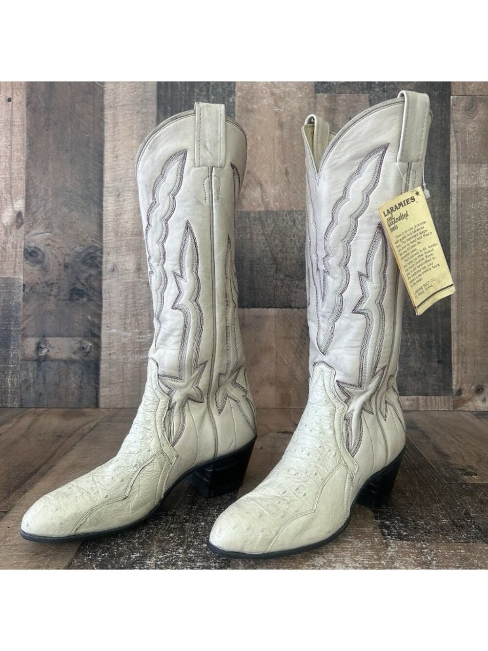 Laramie Vintage Ostrich Western Cowboy Boots Womens 5.5 B
